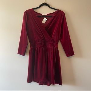 Le Lis Velvet Wrap Romper in Burgundy